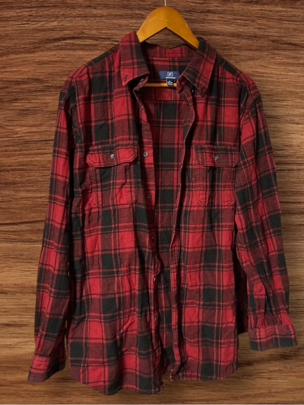 Men’s George Red & Black Plaid Button-Down Long Sleeve Shirt